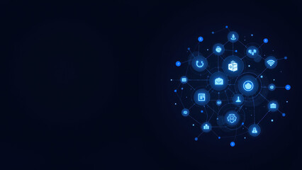 Obraz premium A digital illustration of a complex network with nodes and edges representing CI/CD pipelines and DevOps practices.