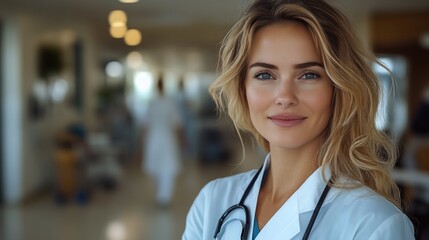 Compassionate female healthcare professional in a white coat, embodying care and dedication in her role.