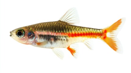 Fototapeta premium Colorful fish, aquatic life, profile view, white background, aquarium