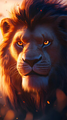 Close-up of the face of an African lion
