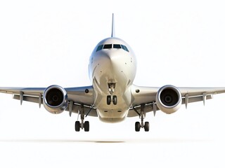 Naklejka premium White Airplane Landing, Isolated on White Background PNG - Aerial View