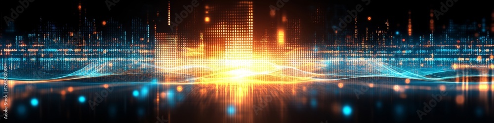 Poster dynamic wave patterns and abstract sound visualizations with a vibrant neon color palette