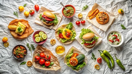 Fototapeta premium White Crumpled Paper Background Texture Set for Food Photography - High-Resolution Images