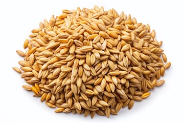 Whole Grain Oats Pile, Raw Oat Flakes, Top View, Isolated White Background, Healthy Cereal