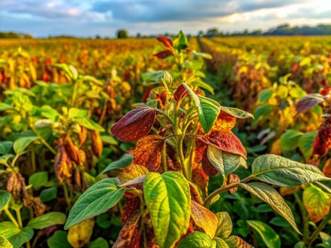 Wilting Waterhemp & Weeds in Soybean Field After Dicamba Herbicide Application - Macro Photography