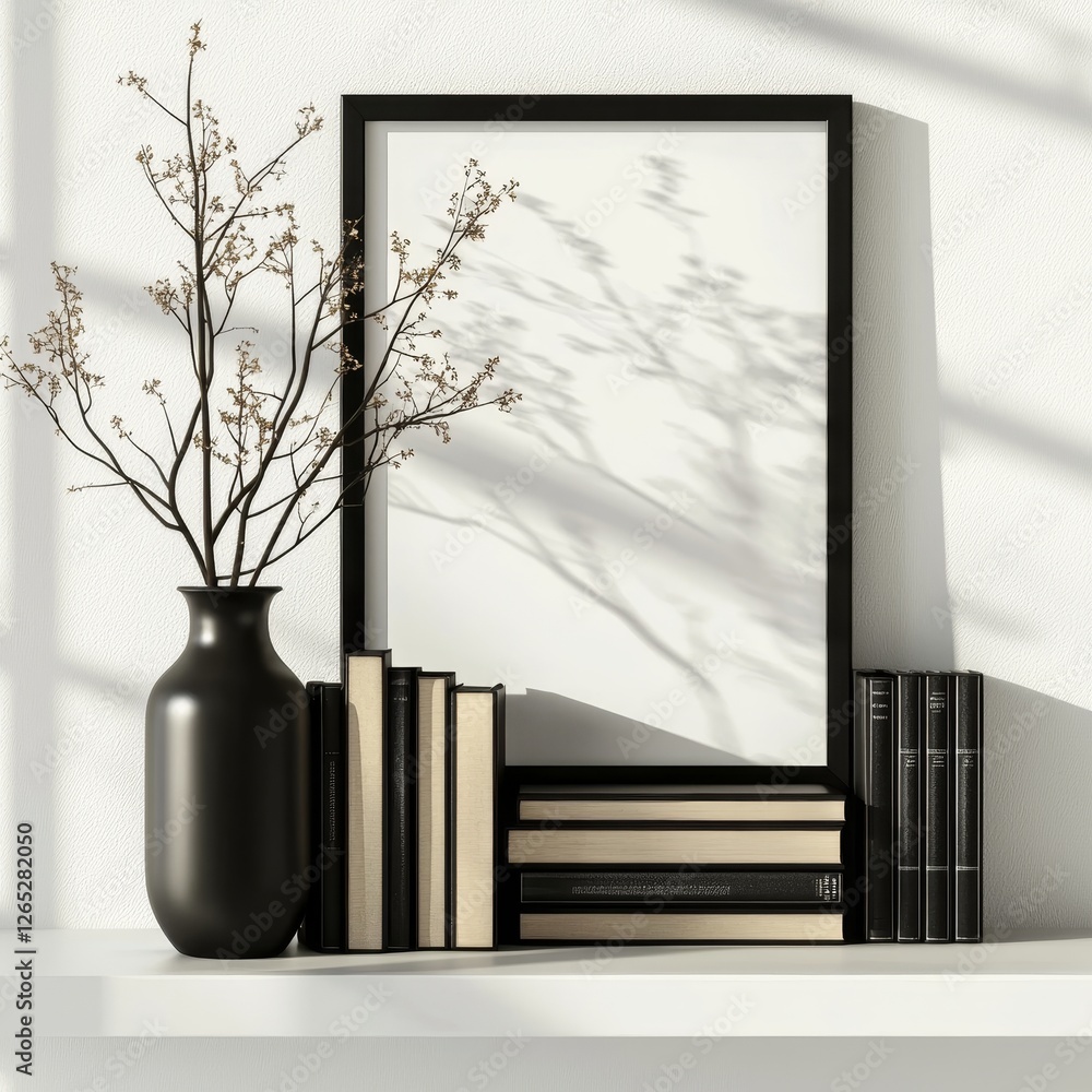 Poster create a mock-up of a poster frame on top of a retro chest of drawers, set against a hipster interio