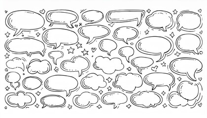 Balloon text frame decoration set. Simple hand drawn pen line speech bubble, cloud, balloon frame for text border. Doodle elegant dialog bubble, title headline. perfect any project Generative AI