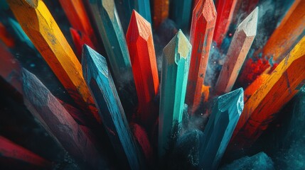 Obraz premium Colorful pencils explode; dark background; art