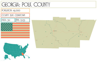 Large and detailed map of Polk County in Georgia USA.