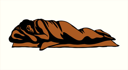 Vector drawing. Ancient sleeping man