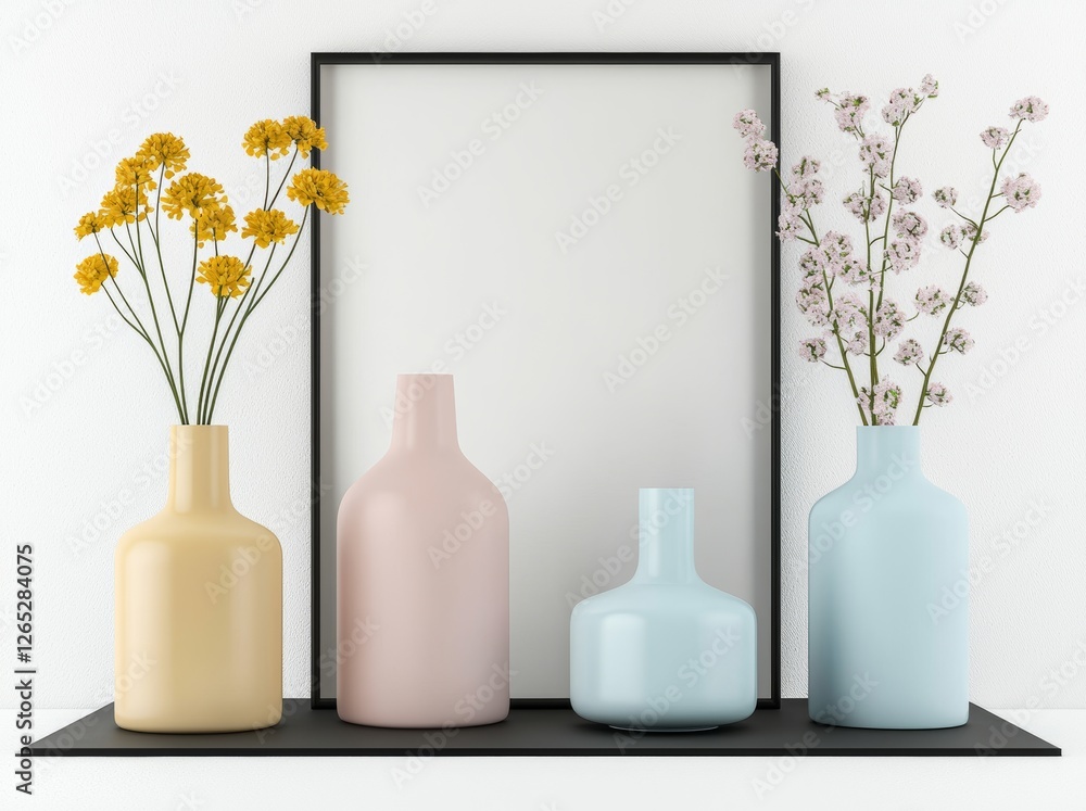 Aufkleber create a mock-up poster featuring a flower pot, utilizing 3d rendering and 3d illustration technique