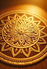 Naklejka premium Golden healing mandala design in warm light, spiritual energy