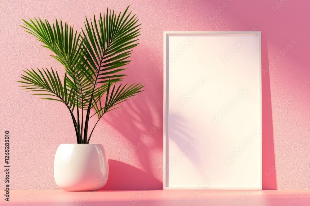 Poster a blank frame set against a vibrant backdrop to display labels, shown from the side, as a mock-up, c