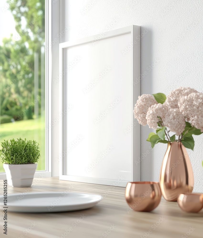 Poster a scandinavian-style living room serves as the backdrop for a mock-up poster in this 3d rendering