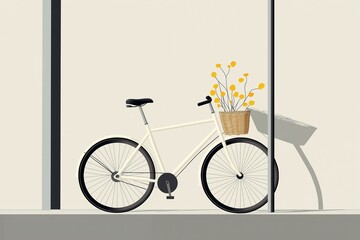 Bicycle with Flowers in Basket Illustration