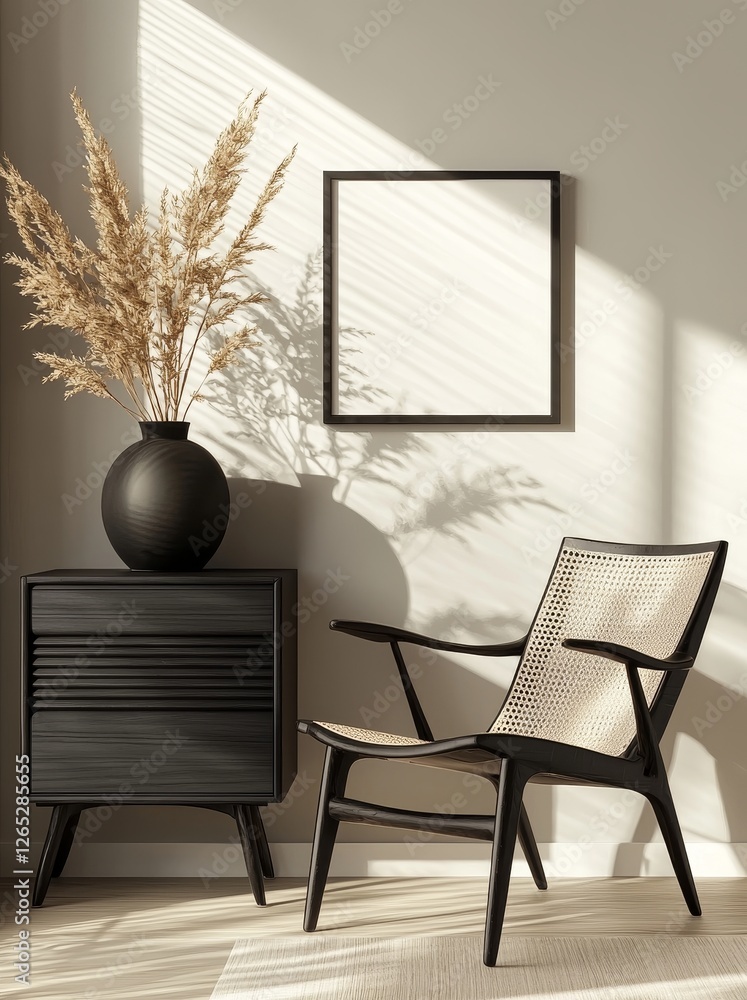 Poster create a mock poster on a worn concrete wall, embodying scandinavian design, using 3d rendering and 