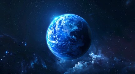 Fototapeta premium blue glowing earth in space with the sun