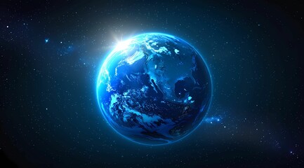 Obraz premium blue glowing earth in space with the sun