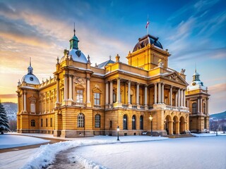 Obraz premium Zagreb Croatian National Theatre Winter Minimalist Architecture
