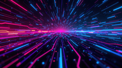 Obraz premium Futuristic digital tunnel with vibrant lights representing virtual travel through a CI/CD pipeline.