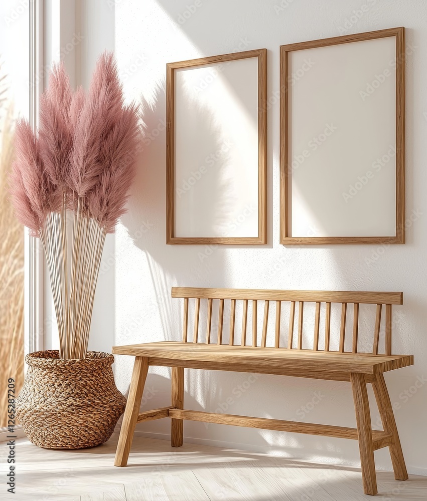 Poster create a mock-up of a poster frame within a scandinavian-style living room setting, presented as a 3