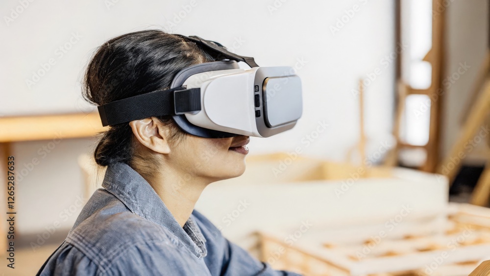 Poster an individual with a neural headset their eyes wide with immersion as augmented reality overlays pro