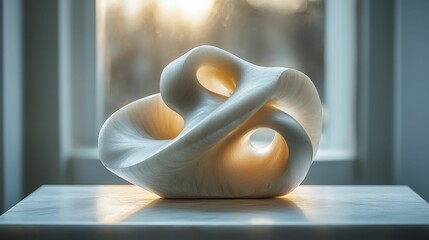 Abstract white stone sculpture bathed in sunlight