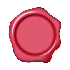 Wax seal stamp mockup. Pink color blank sealing wax stamp decorative element. Elegant vintage sign clip art for invitation, cards, letters, calligraphy design. 3d vector illustration.