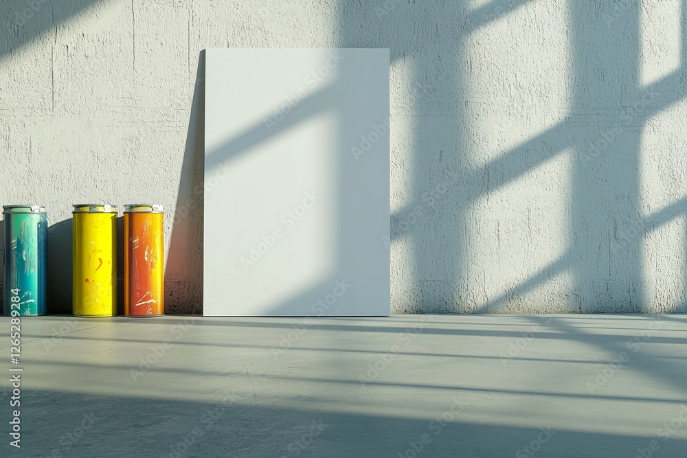 Poster a vertical white rectangle poster mockup with a soft shadow is set against a light grey textured bac