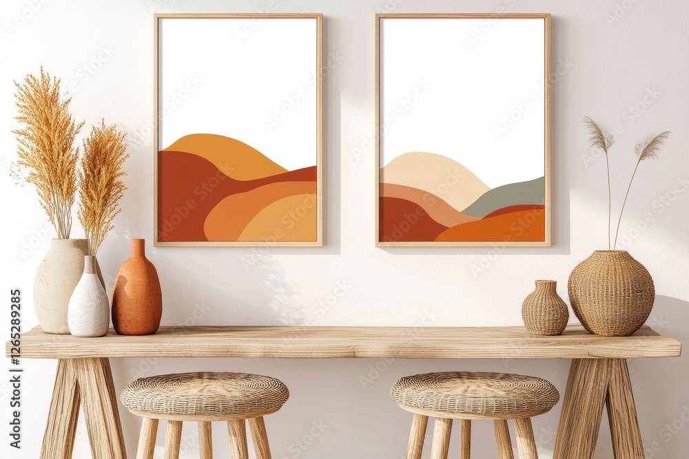 Poster two empty white rectangle poster mockups, displayed in a flat lay from a top view, have soft shadows