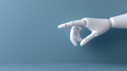 futuristic robotic hand reaching out, showcasing advanced technology and design. sleek, white structure contrasts with soft blue background, emphasizing innovation and precision