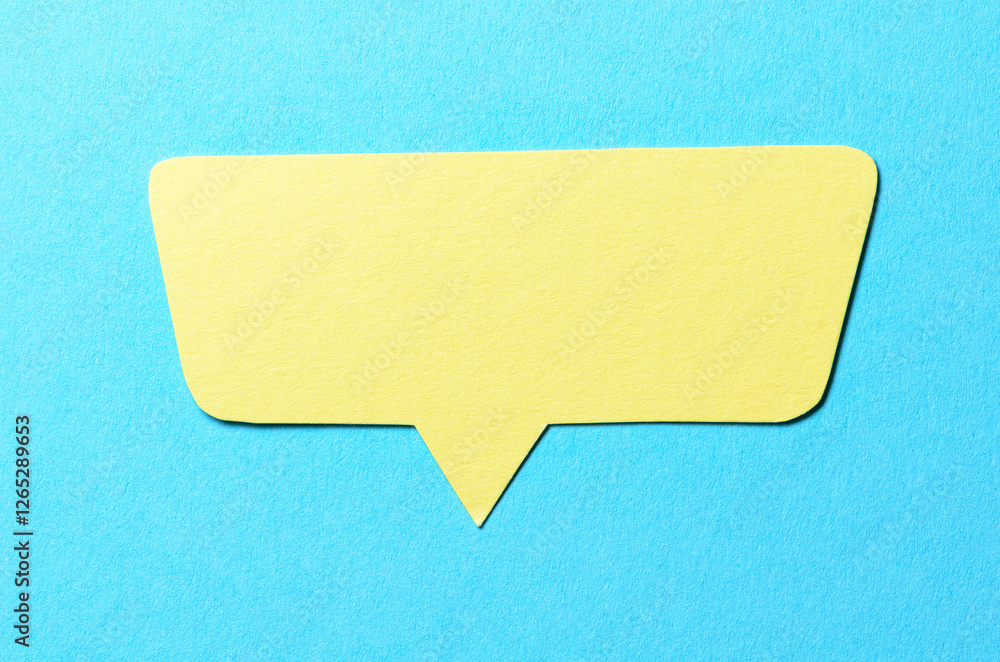 Poster yellow cut out blank paper speech bubble of rectangular shape and rounded corners with copy space fo