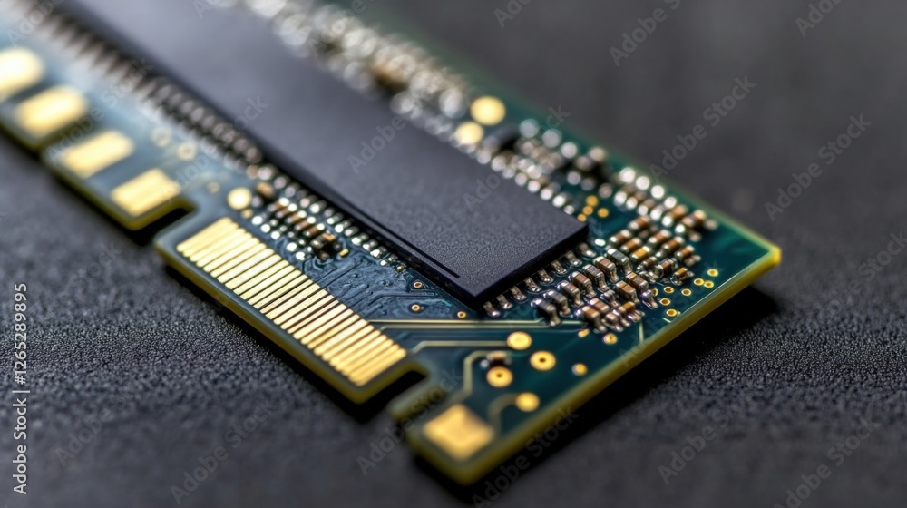 Poster close up macro view of a modern solid state drive - ssd - m.2 nvme pcie, highlighting its intricate 