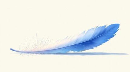 Single blue feather soft light background