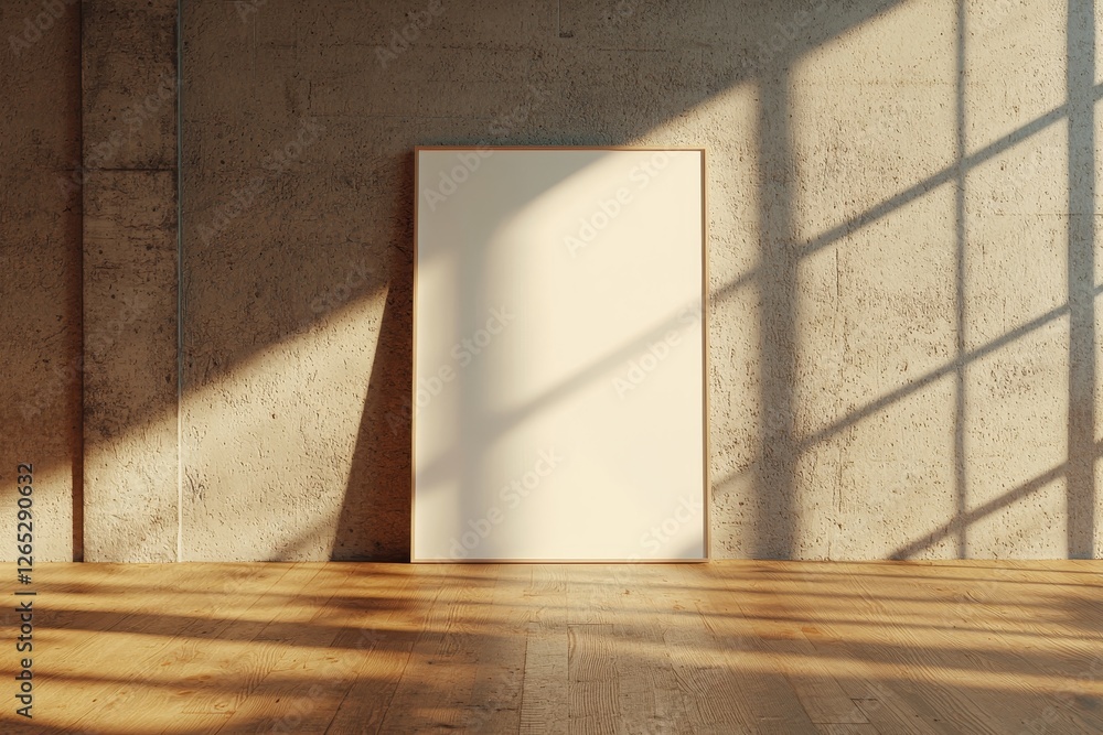 Aufkleber a blank white rectangular poster or business card mockup is set against a soft grey concrete backgro