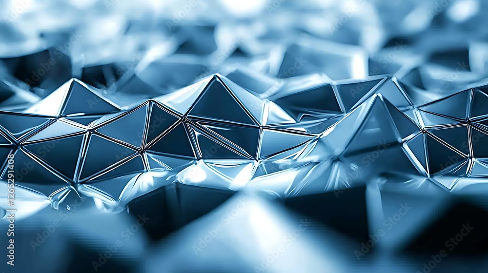 Poster Abstract glossy metallic triangles surface; geometric background; futuristic tech use