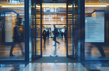 Fototapeta premium blurry out of focus photo of office building entrance