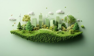 Environmental Conservation: Graphic design featuring green landscapes and renewable energy sources, symbolizing the growth and progress of environmental conservation, Generative AI