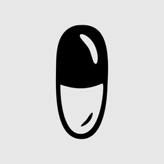 Minimalist black and white vector illustration of a capsule pill icon. Suitable for medical, pharmaceutical, healthcare, and supplement-related designs, including logos, branding, and infographics.
