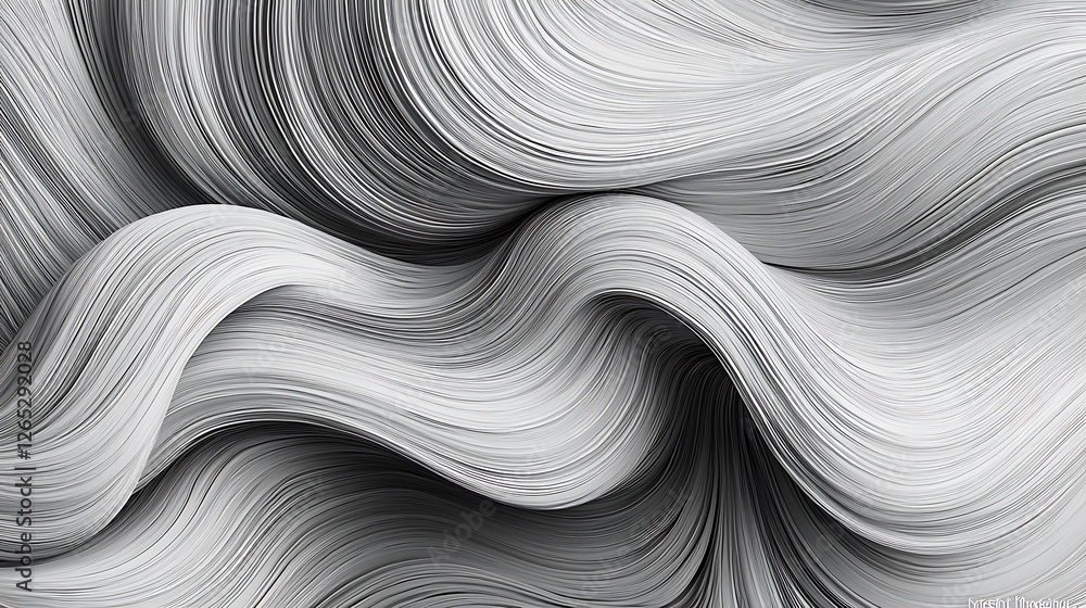 Poster abstract grayscale flowing waves, digital art, background texture