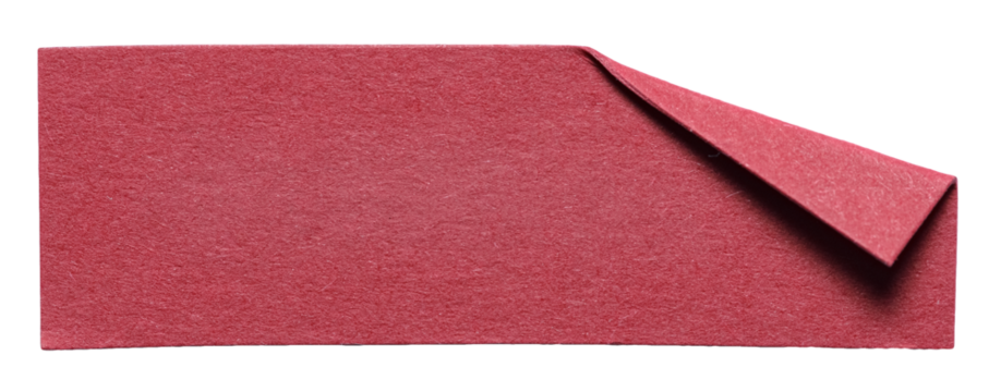 Red isolated cut out blank paper note cardboard with folded corner dog-ear earmark and copy space for text, transparent png background design element