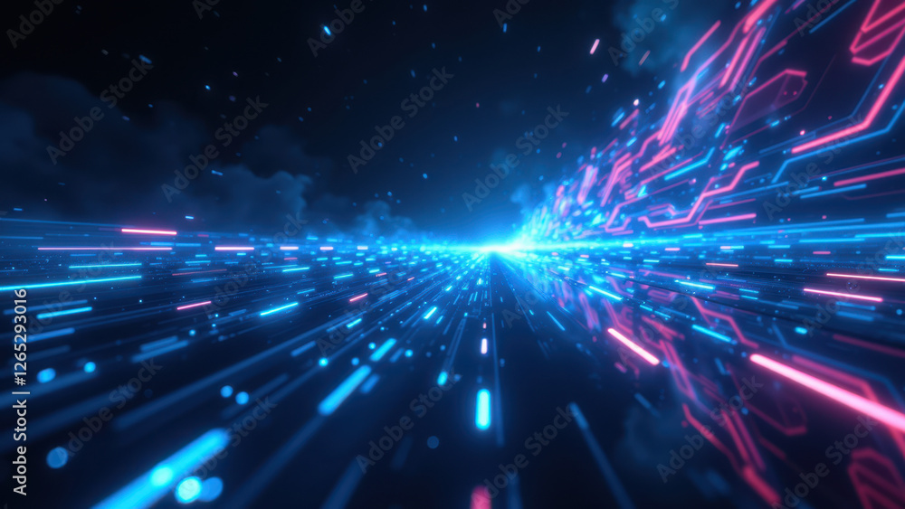 Poster futuristic digital tunnel with vibrant colors representing ci/cd pipeline.