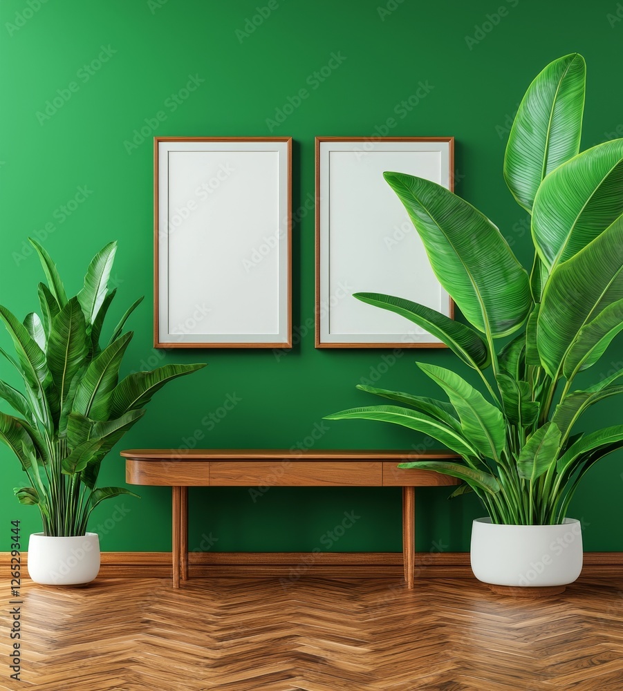 Poster a close-up of a mockup poster frame on a wall with decor, created using 3d rendering