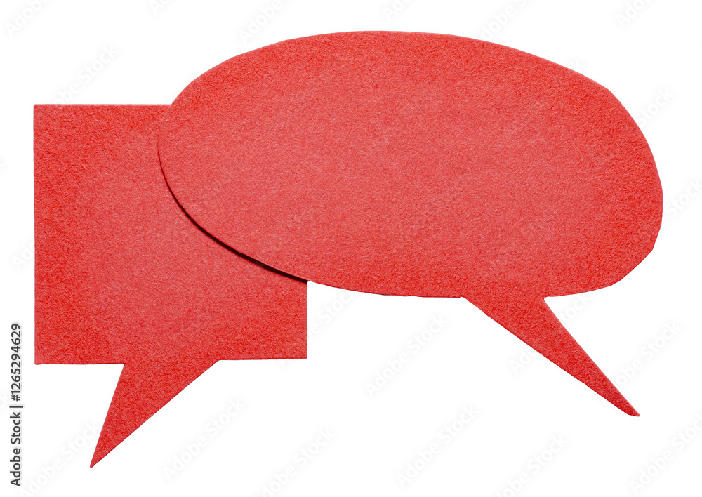 Wall mural Red blank cut out cardboard paper speech bubbles with rough edges and copy space for text on transparent png background conversation discussion design element