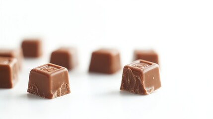 Milk chocolate squares, white backdrop