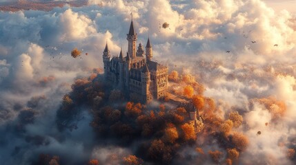 Fototapeta premium Autumnal Castle Above Cloudscape