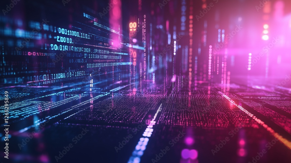 Wall mural abstract coding concept with glowing lines and symbols, symbolizing innovation and digital transform