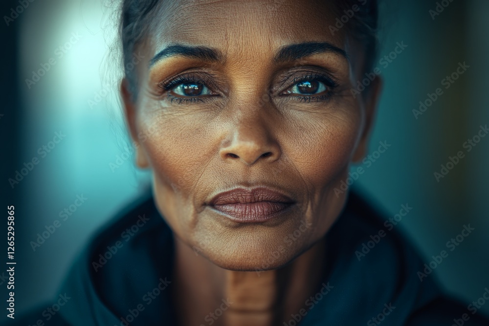 Poster captivating portrait of a confident woman with striking features and a powerful gaze