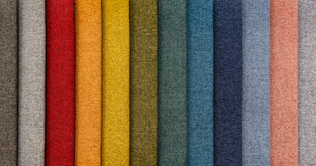 Colorful palette of colors from pieces of fabric. Palette of fabric. Textile. Material