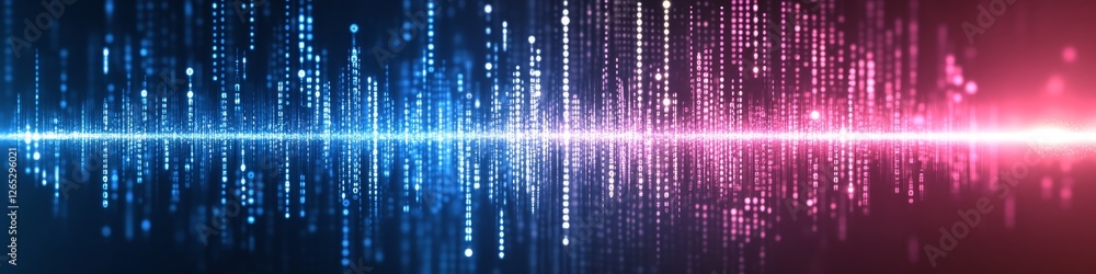 Aufkleber abstract digital binary background with neon blue and pink gradient fading to a bright white line